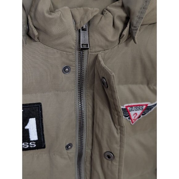 Guess Mid-Length Puffer Jacket Down Hooded Boys Sz 8 Patches Spellout - Picture 9 of 16